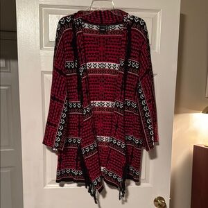 Rafaella Red and Black Shrug with Nordic Patterns